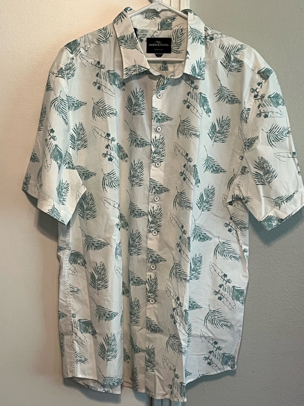 Rodd & Gunn Short-Sleeve Palm Print Button-Up Shirt - Green on White 3XL NWT